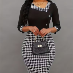 Houndstooth Print Bodycon Splicing Dress